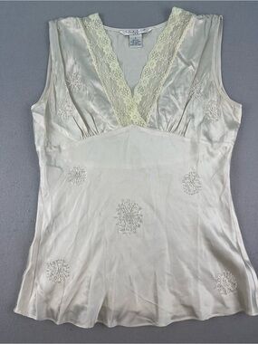 Vintage 90a Studio JPR Cream Off White Lace Silk Embroidered Blouse Size Sm